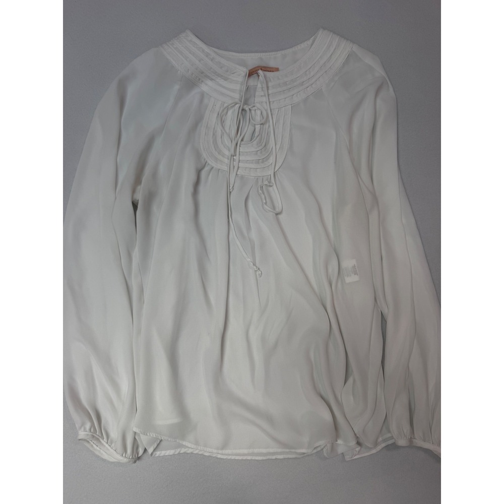 Gibson Latimer White Pleated Tie Neck Long Sleeve Blouse Medium LA2287TRA